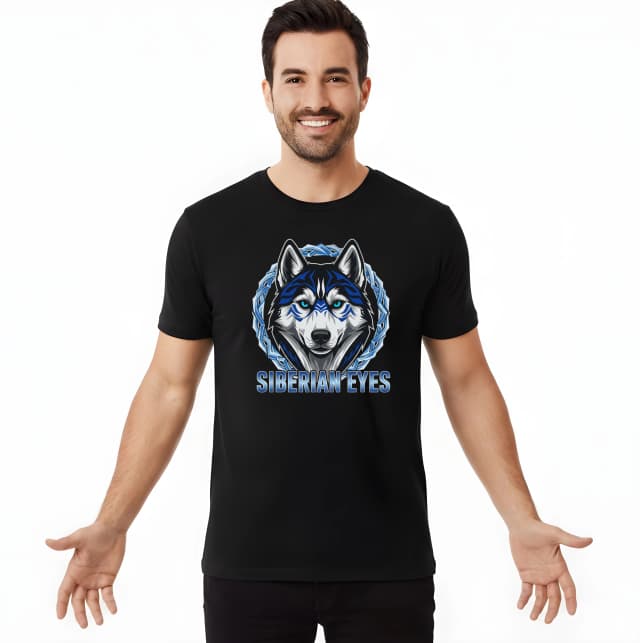 Pánske tričko Ľadový Pohľad Siberian Eyes Modré Oči Sibírskeho Husky V Ornamente