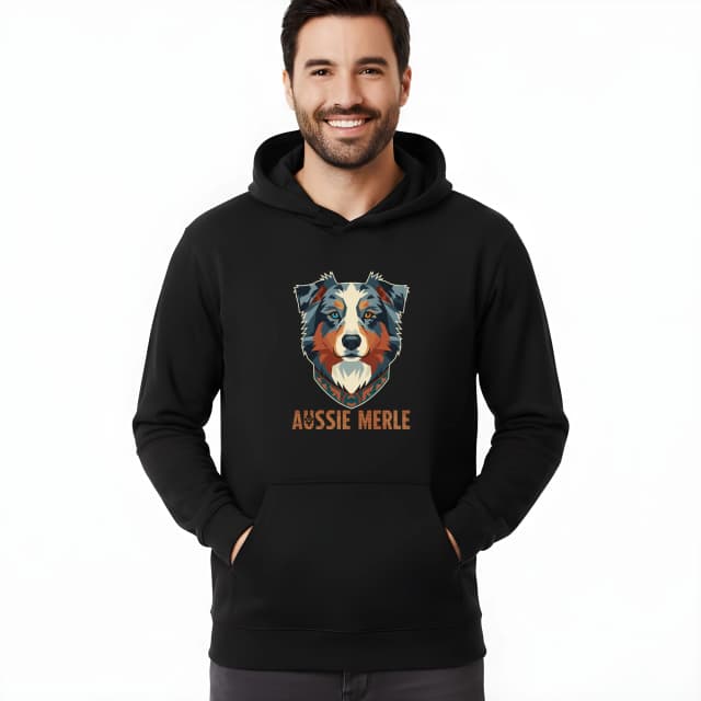 Mikina Aussie Merle Moderný Geometrický Portrét S Etno Golierom A Heterochrómiou