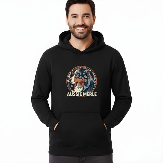 Mikina Aussie Merle Kráľovský Portrét Modrookého Ovčiaka V Retro Grafickom Štýle