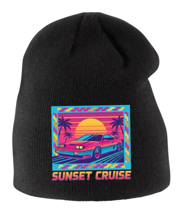 Detská zimná čiapka Retro 80 Roky Synthwave Sunset Cruise Neónové Palmy A Športové Auto