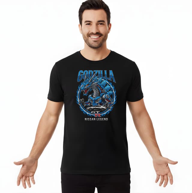 Pánske tričko Godzilla Gtr Modrý Mechanický Drak Nissan Legenda Rýchlosti A Sily