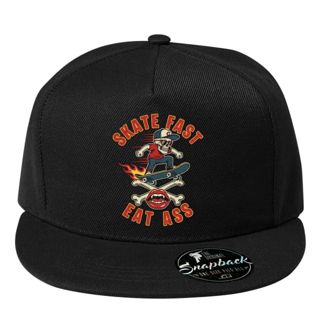 Snapback Skate Fast Ohnivá Lebka Na Doske S Krížovými Kosťami A Drzými Perami