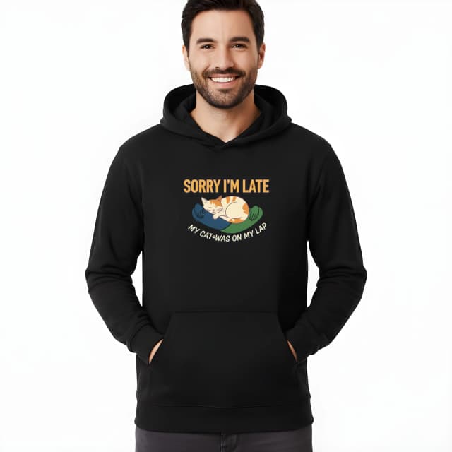 Mikina s kapucňou Sorry Im Late Mačacie Výhovorka Spal Mi Na kolenách