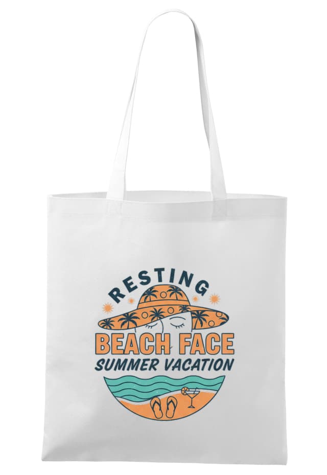 Nákupná taška Resting Beach Face Letná Plážová Dovolenka Palmy Koktaily A Odpočinok