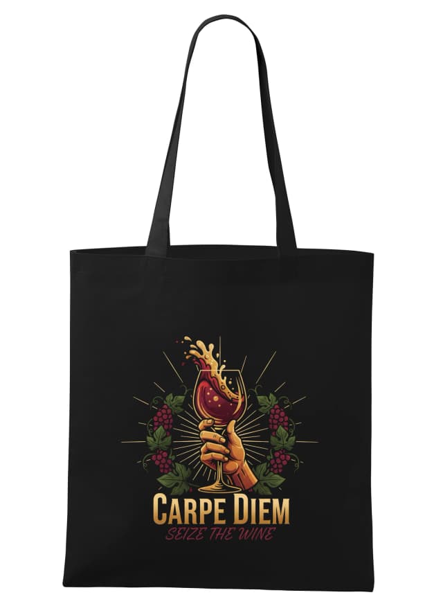 Nákupná taška Carpe Diem Chyť Pohárik Vína Oslavuj Život Medzi Hrozno