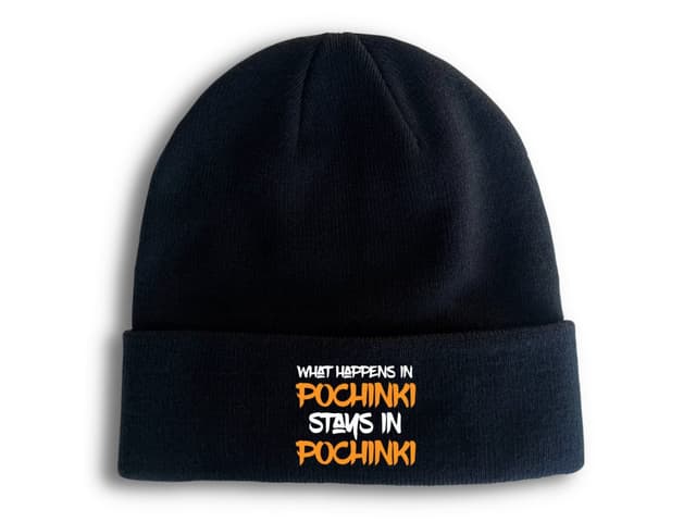 Pletená zimná čiapka Čo sa stane v Pochinki, zostane v Pochinki PUBG