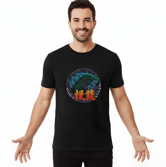 Pánske tričko Godzilla Zelenej Kaiju Mestské Plamenné Zničenie A Sila